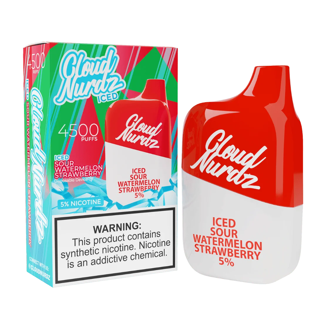 Cloud Nurdz 4500 Iced Sour Watermelon Strawberry 5%