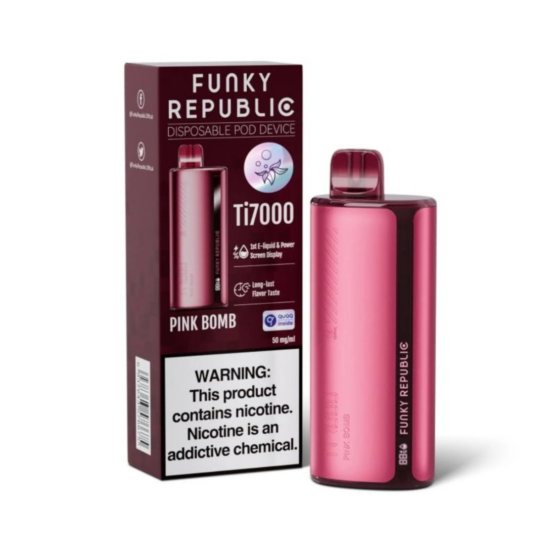 Pink Bomb Funky Republic Ti7000 Vape | $11.99 | 5% Nicotine