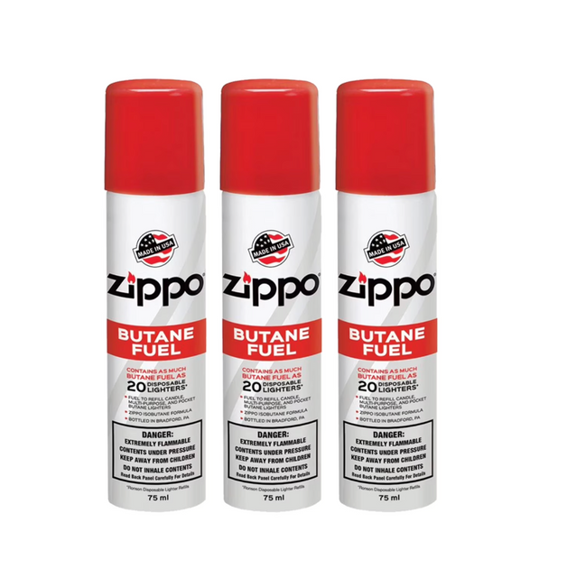 Zippo Butane Fuel 3-Pack — 7.5 oz Total -- Twelve Tribes