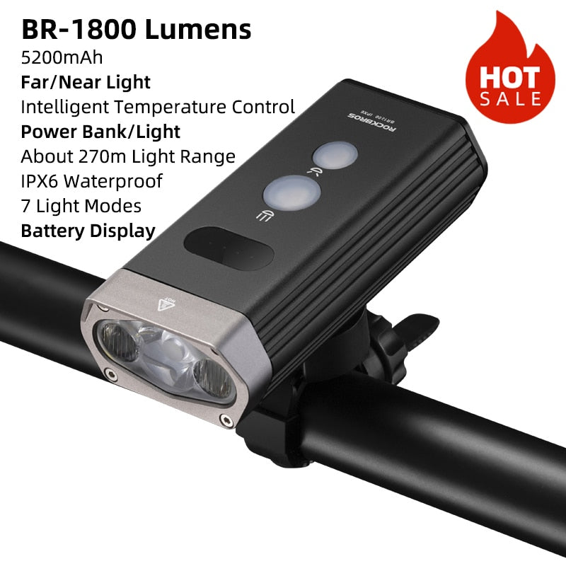 ROCKBROS Bike Light Rainproof USB Rechargeable LED 2000mAh MTB Front Lamp Headlight Aluminum Ultralight Flashlight Bicycle Light