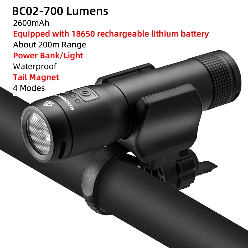 ROCKBROS Bike Light Rainproof USB Rechargeable LED 2000mAh MTB Front Lamp Headlight Aluminum Ultralight Flashlight Bicycle Light
